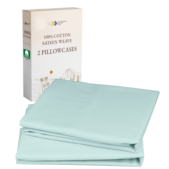 California Design Den King Pillow Cases Set of 2, 100% Cotton Pillow Cases, Set of 2 Soft Sateen Weave Pillowcase Set, Designed for King Size Pillows, Seafoam
