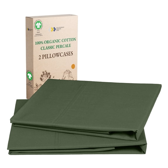 California Design Den King Pillow Cases Set of 2 - 100% Organic Cotton Pillowcases - Olive Green