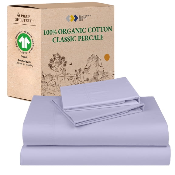 California Design Den King Sheet Set, 100% Organic Cotton Bedsheets, Percale, Deep Pocket, - Lavender Mist