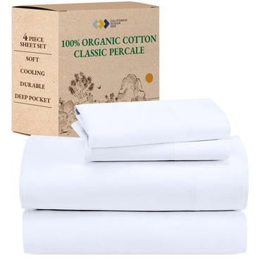 California Design Den King Sheet Set, 100% Organic Cotton Sheets - Percale Sheets - Soft, Crisp & Cooling Sheets, Deep Pockets, 4 Piece Bed Sheet Set, Bright White