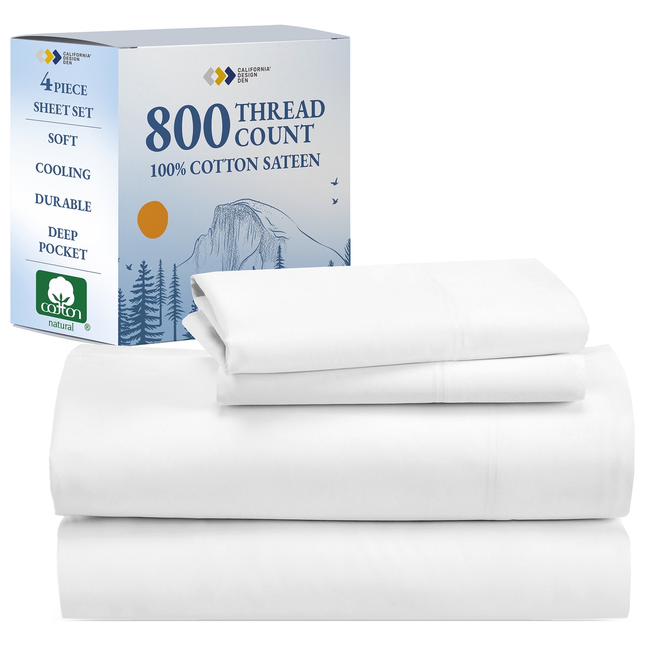 California King Bright White Cotton Deep Pocket Sheet Set