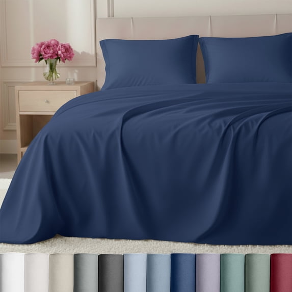 California Design Den 100% Cotton Sateen Bed Sheet King Size - Luxury 800 Thread Count Sateen, 4 Piece Deep Pocket Sheets Set - Classic Blue