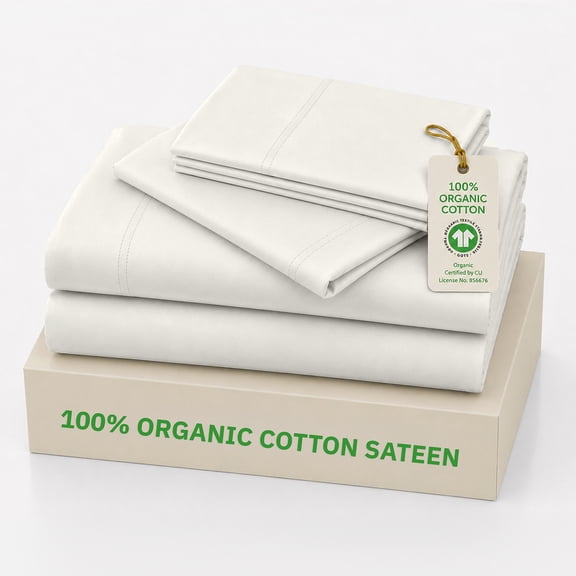 California Design Den King Sheets Set - 100% Organic Cotton Sateen Sheets King Size, Soft and Lightweight, Deep Pockets, Durable Bedding - Soft Cream