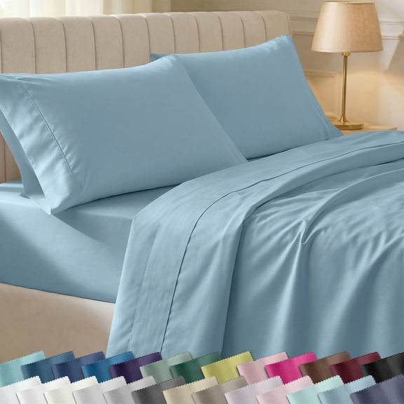 California Design Den King Bed Sheet Set - 400 Thread Count 100% Cotton, Soft Sateen Sheet Set, Durable Bedding with Deep Pockets - Sky Blue