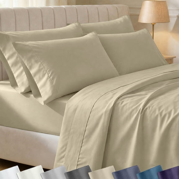 California Design Den King Sheets Set - 400 Thread Count 100% Cotton Sateen - Deep Pocket Breathable Bed Sheet Set - Beige (Golden Tone)