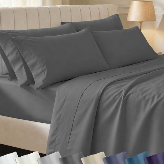 California Design Den King Sheets Set - 400 Thread Count 100% Cotton Sateen - Deep Pocket- Breathable 6 Piece Adult/Teen Bed Sheet Set, Grey