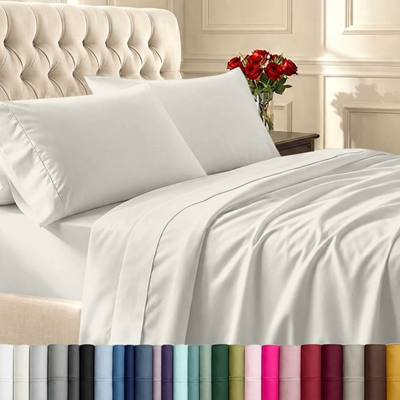 California Design Den King Sheets Set - 400 Thread Count 100% Cotton Sateen - Deep Pocket- Breathable 6 Piece Adult/Teen Bed Sheet Set - Ivory (Pale Tone)