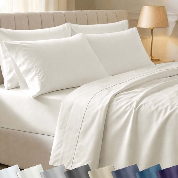 California Design Den King Sheets Set - 400 Thread Count 100% Cotton Sateen - Deep Pocket Breathable Bed Sheet Set - Ivory (Pale Tone)