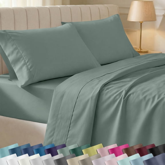 California Design Den King Bed Sheet Set - 400 Thread Count 100% Cotton, Soft Sateen Sheet Set, Durable Bedding with Deep Pockets - Sage Green