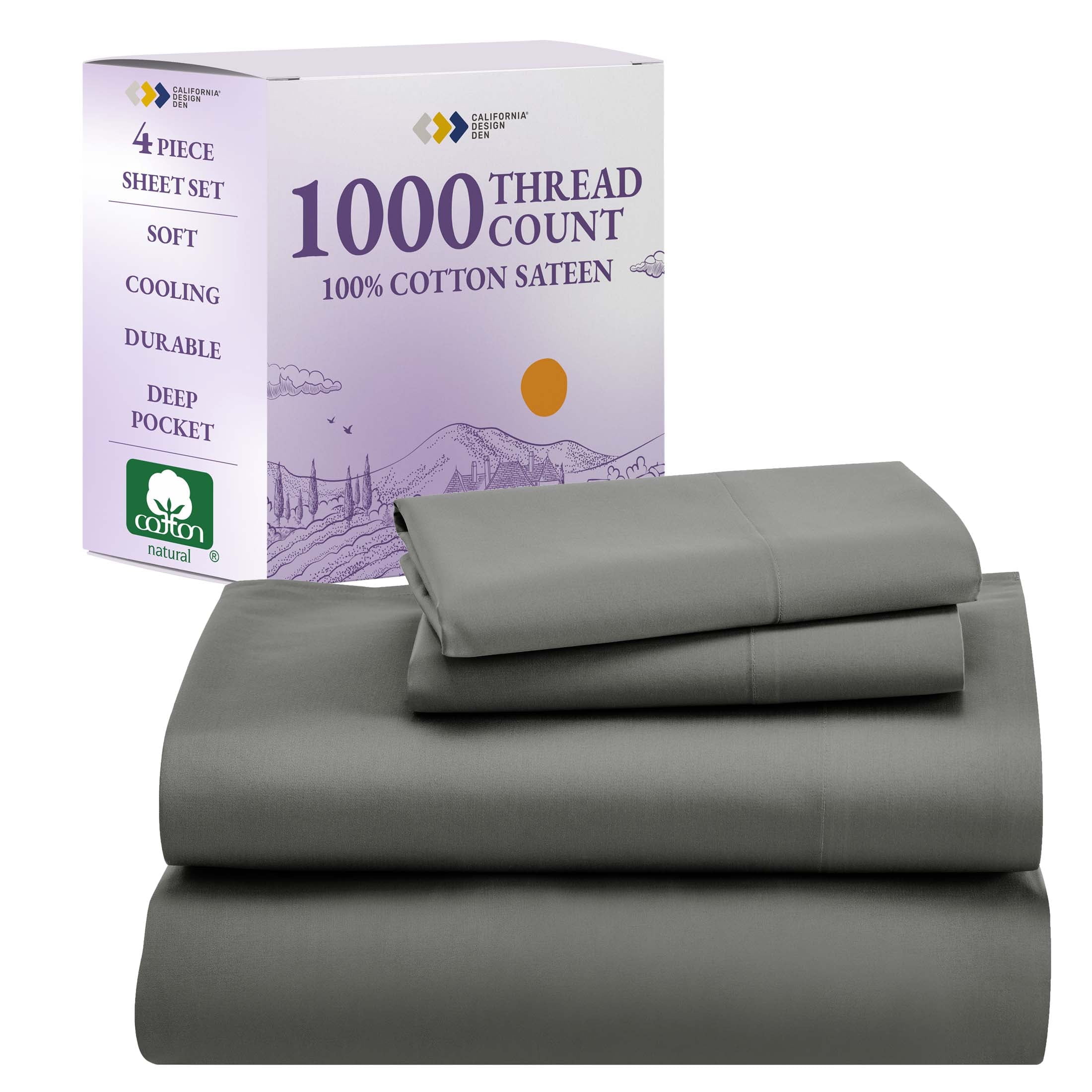 California King Gray Cotton Deep Pocket Sheet Set