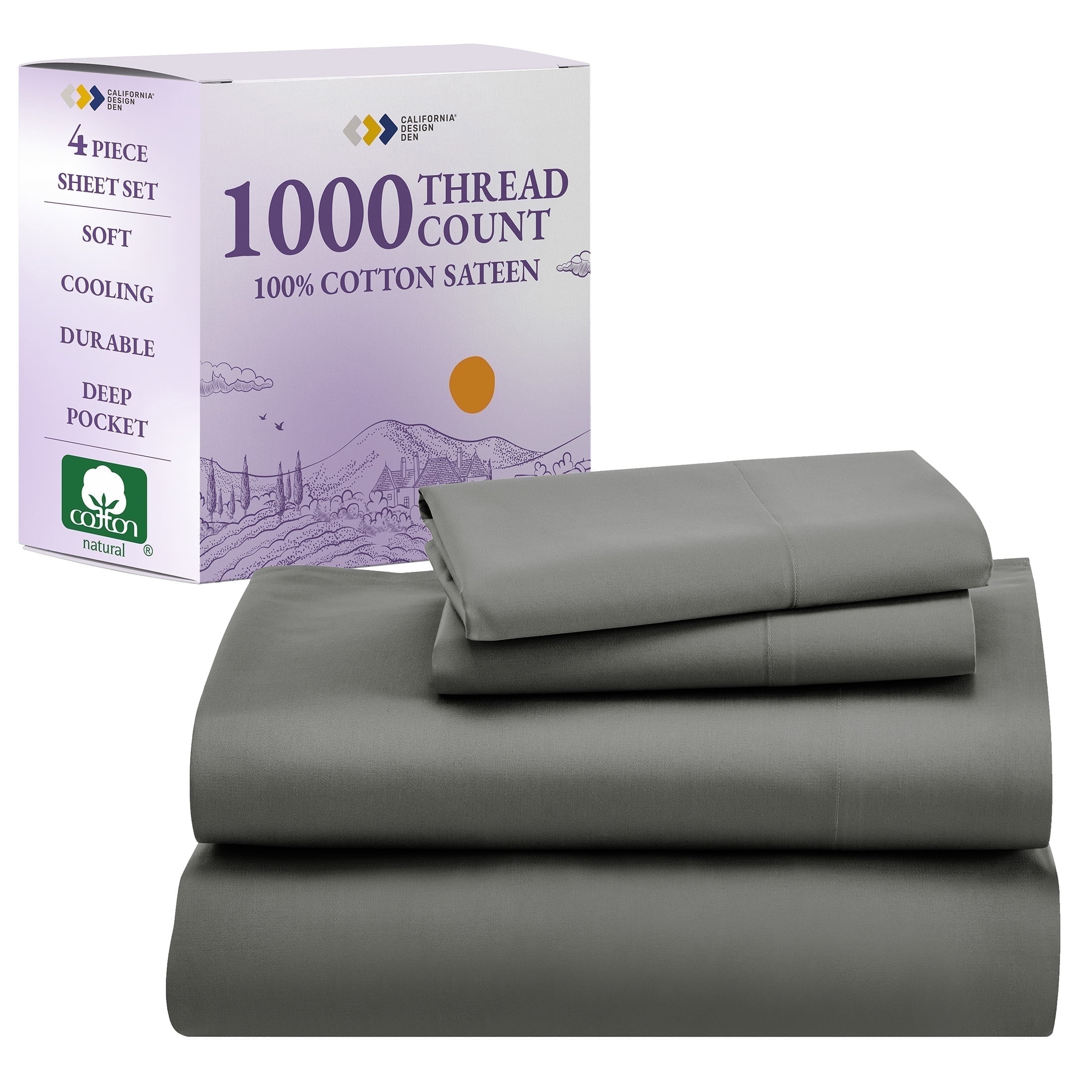California King Gray Cotton Deep Pocket Sheet Set