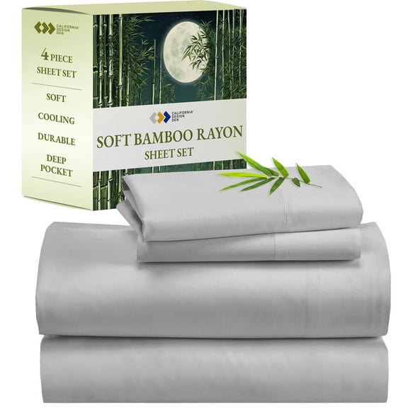 California Design Den King Size Bed Sheets - Soft Rayon from Bamboo Sheets, Silk Sheets 4 Piece Sheet Set, Deep Pockets, Silver Gray
