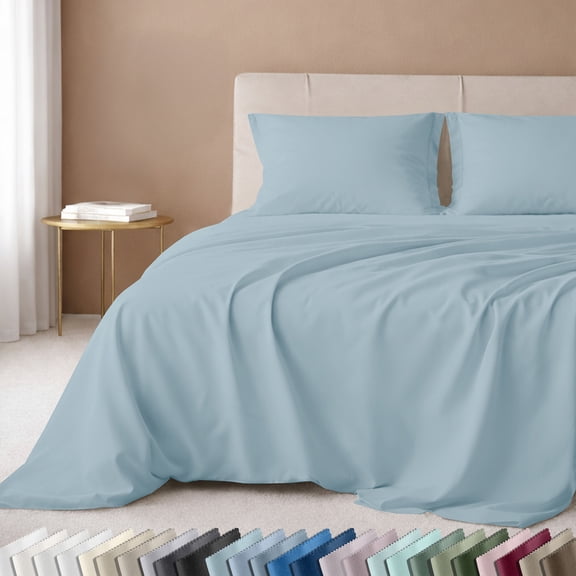 California Design Den King Size Bedsheets Set - 600 Thread Count 100% Cotton, Soft Sateen, Deep Pockets - Sea Mist Blue