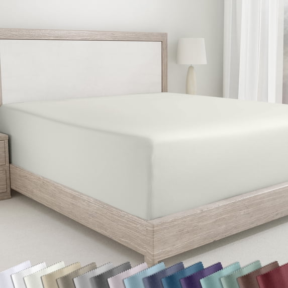 California Design Den King Size Fitted Sheet Only, Soft 400 Thread Count 100% Cotton Sateen, Deep Pocket, All-Around Elastic, Sidedicators - Ivory (Pale Tone)