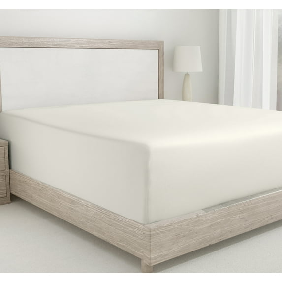 California Design Den King Size Fitted Sheet Only, Soft 400 Thread Count 100% Cotton Sateen, Deep Pocket, All-Around Elastic, Sidedicators - Ivory (Pale Tone)