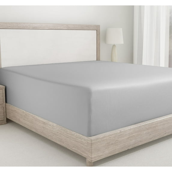 California Design Den King Size Fitted Sheet Only, Soft 400 Thread Count 100% Cotton Sateen, Deep Pocket, All-Around Elastic, Side Indicators - Light Grey