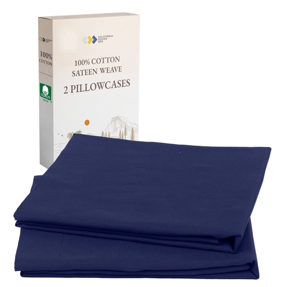 California Design Den King Size Pillow Cases, 100% Cotton Pillow Cases, Set of 2 Soft Sateen Weave Pillowcase Set, Designed for King Size Pillows, Navy Blue