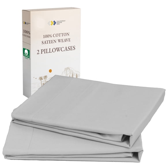 California Design Den King Size Pillow Cases Set of 2, 100% Cotton Pillow Cases, Set of 2 Soft Sateen Weave Pillowcase Set, Designed for King Size Pillows, Light Grey