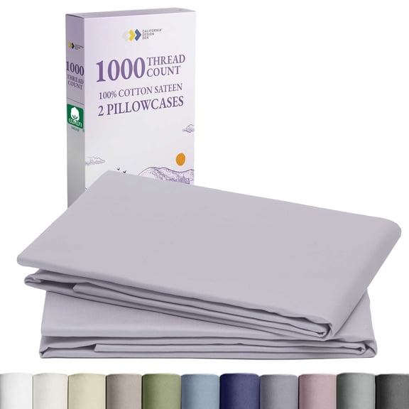 California Design Den King Size Pillow Cases Set of 2 - 1000 Thread Count, 100% Cotton Sateen King Pillow Covers, Fits King Pillows - Lavender Grey