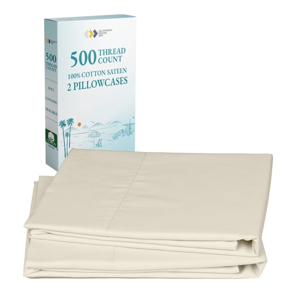 California Design Den King Size Pillow Cases Set of 2 - 500 Thread Count 100% Cotton Sateen Pillow Covers, Fits King Pillows - Beige