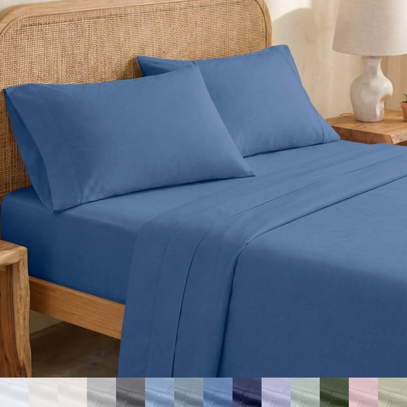 California Design Den King Size Sheet Set - 100 Percent Organic Cotton Sheets King Size, Crisp Percale, Deep Pockets, Durable Bedding - Riviera Blue