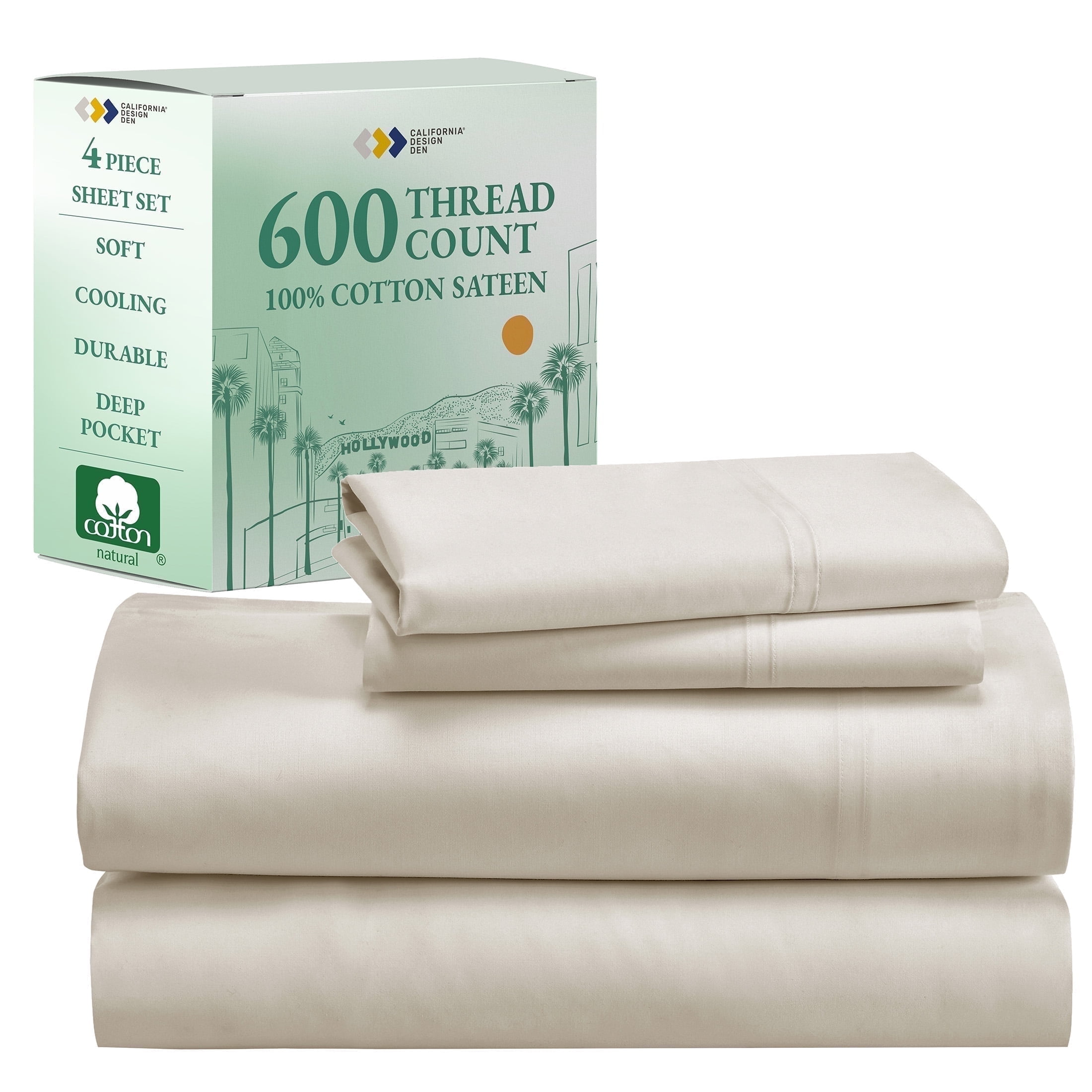 Ivory King Size Cotton Sateen Deep Pocket Sheet Set