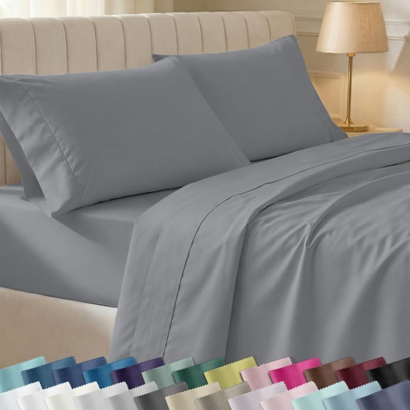 California Design Den King Size Sheets Set - 400 Thread Count 100% Cotton Sateen, Deep Pocket with All Around Elastic for a Snug Fit - Slate Grey