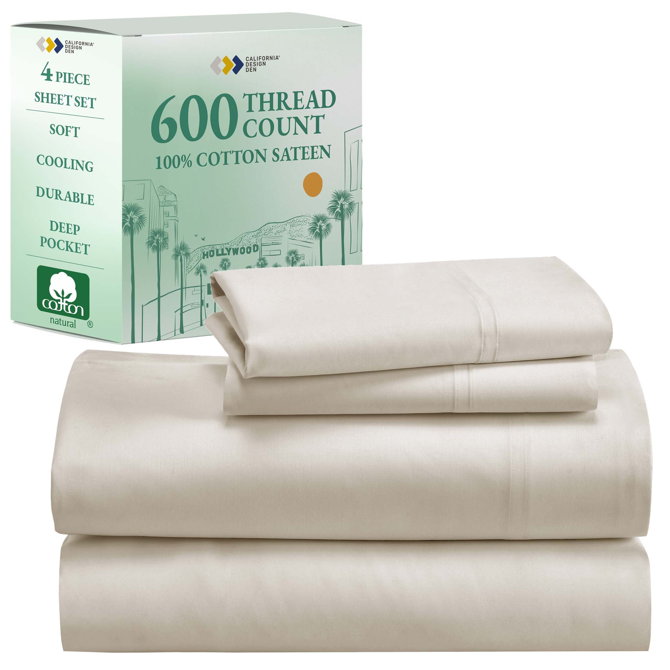 Ivory King Size Cotton Sateen Deep Pocket Sheet Set
