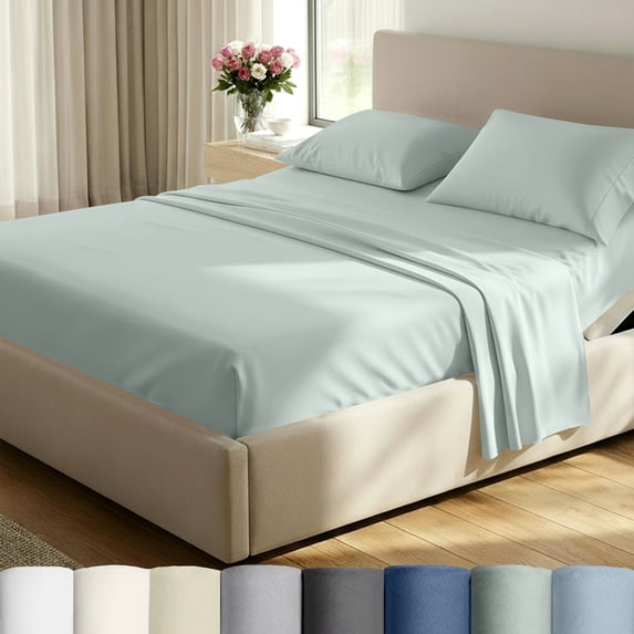 California Design Den King Split Sheets For Adjustable Bed - 500 Thread Count 100% Cotton Sateen, 5 Piece Set with 2 Twin-XL Fitted Sheets with Deep Pocket, Silver Sage