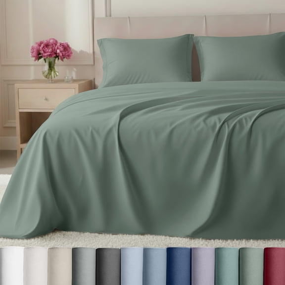 California Design Den King Split Sheets For Adjustable Bed Set - 800 Thread Count Sateen, 100% Cotton Bedding Sheets & Pillowcases, Durable Bedding - Sage Green