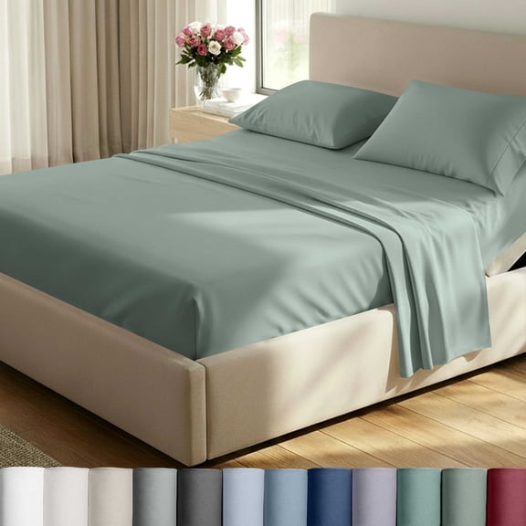 California Design Den King Split Sheets For Adjustable Bed Set - 800 Thread Count 100% Cotton Sateen, Durable Sheets with Deep Pockets - Sage Green