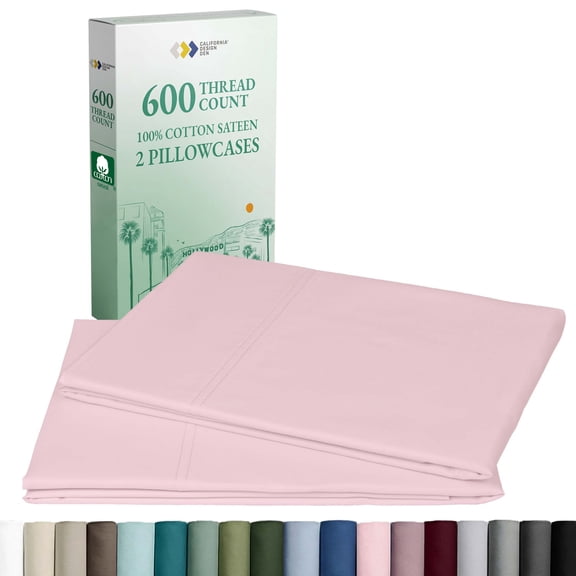 California Design Den 600 Thread Count, 100% Cotton Set of 2 Pillowcases, King, Blush Pink