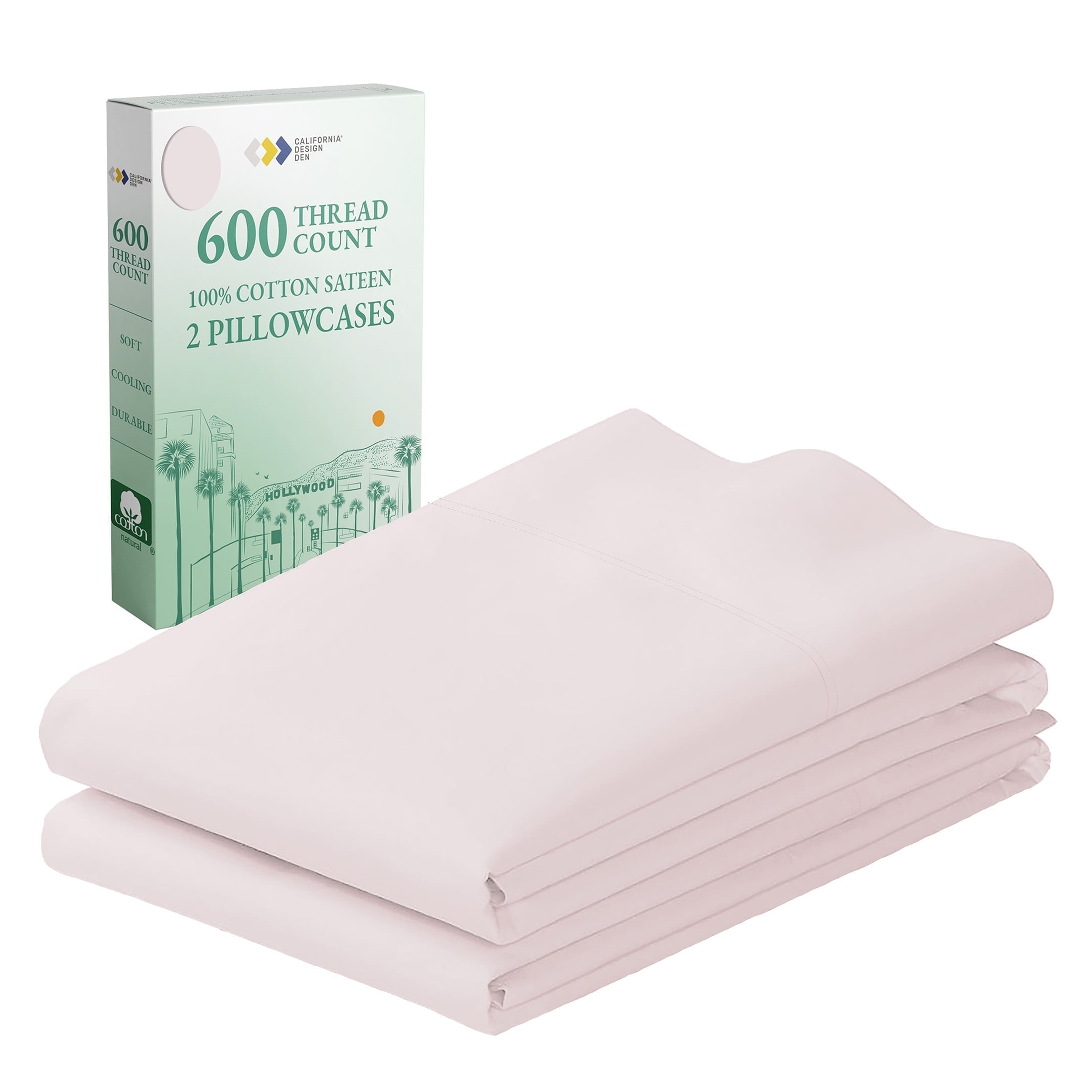 Blush Pink King Size Cotton Sateen Pillowcases Set