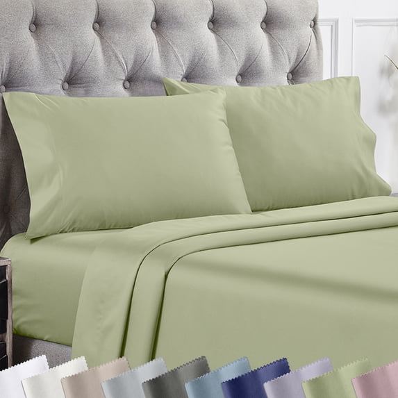 California Design Den 1000 Thread Count King Pillow Cases Set of 2 - Soft 100% Cotton Sateen - Sage Green