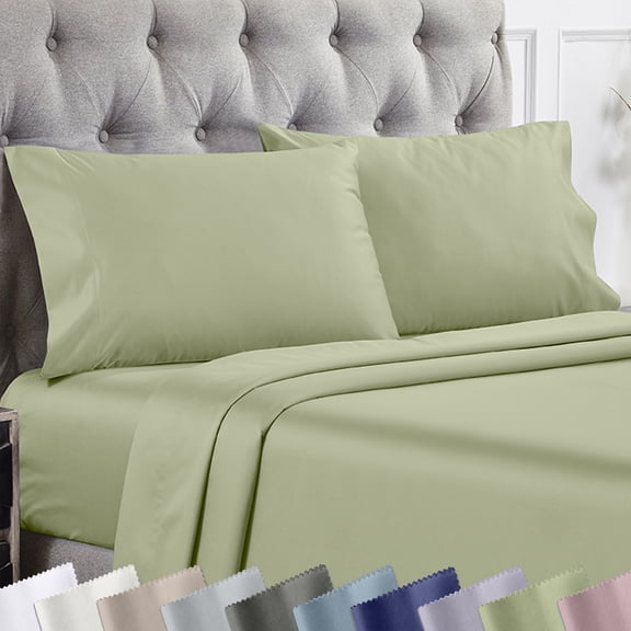 California Design Den 1000 Thread Count King Pillow Cases Set of 2 - Soft 100% Cotton Sateen - Sage Green