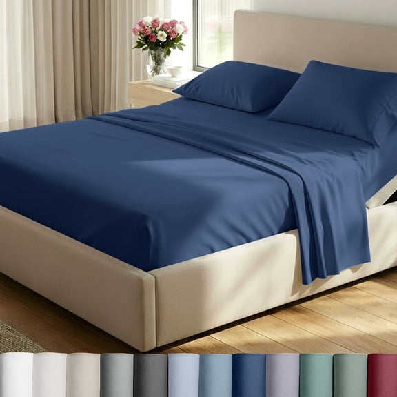 California Design Den Luxury Bed Sheets, 800 Thread Count Sateen Sheets, Split King Size, Classic Blue