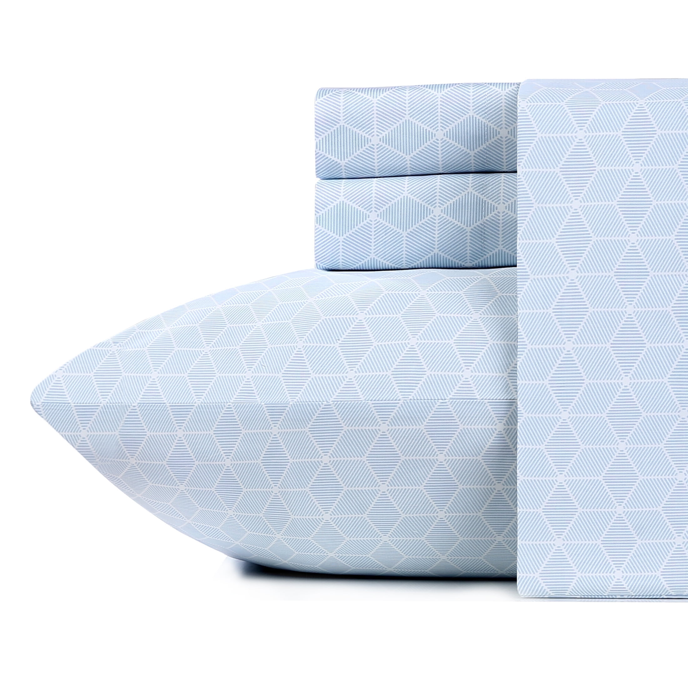 King Size Urban Hex Blue Cotton Sateen Sheet Set