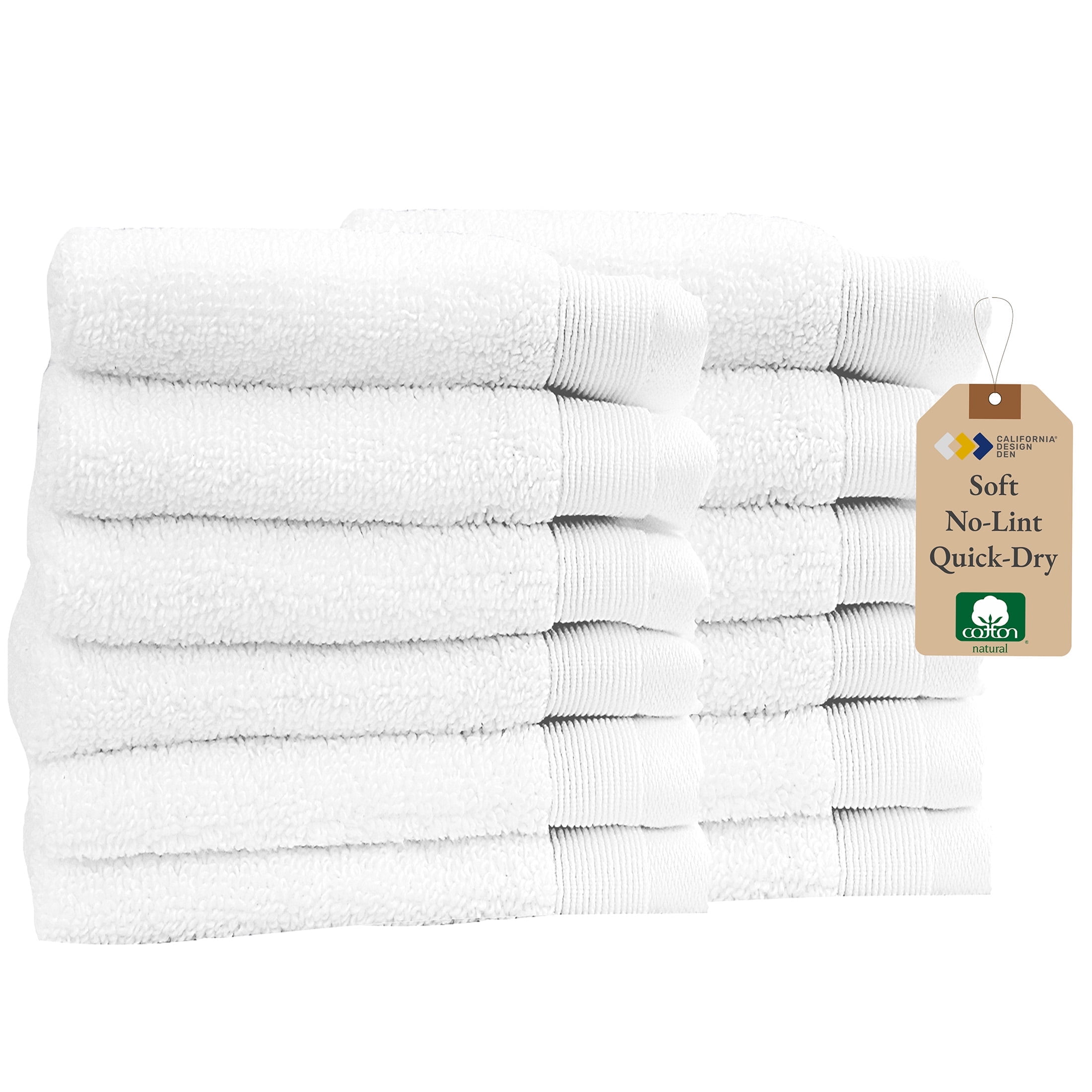 White Cotton 12-Piece Soft and Absorbent Washcloth Set