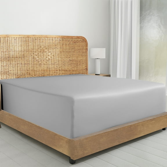 California Design Den Percale Weave Deep Pocket Organic Cotton Fitted Sheet Only, King, Light Grey