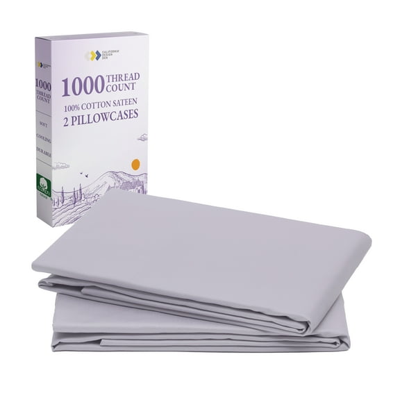 California Design Den Pillow Cases Queen Size Set of 2 - 1000 Thread Count, 100% Cotton Sateen Pillowcases, Fits Standard & Queen Pillows - Lavender Grey