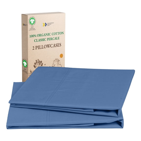 California Design Den Pillow Covers Standard Size Set of 2 - 100% Organic Cotton Pillow Case Pair, Crisp Percale, Fits Standard and Queen Pillows - Riviera Blue