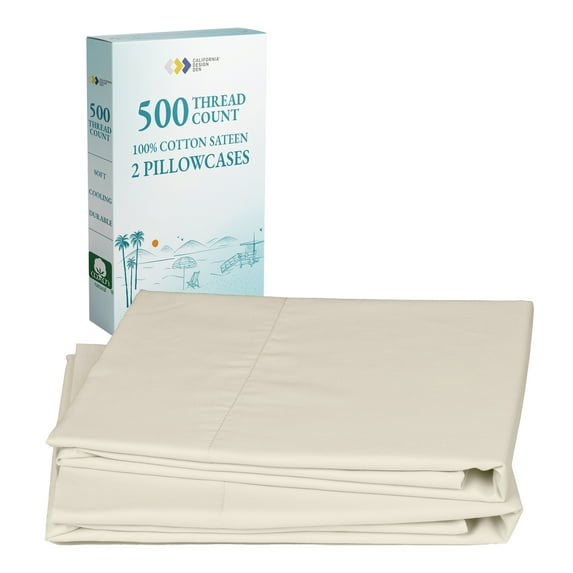 California Design Den Pillow Covers Standard Size Set of 2 - 500 Thread Count 100% Cotton Sateen, Fits Standard & Queen Pillows - Beige