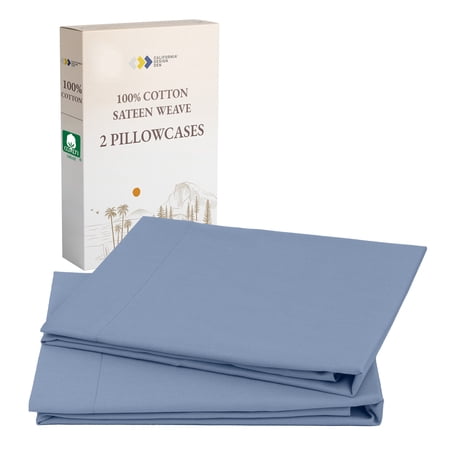 California Design Den Pillowcases Standard, 100% Cotton Pillow Cases, Set of 2 Soft Sateen Weave Pillowcase Set, Designed for Standard/Queen Pillows, Blue Hydrangea