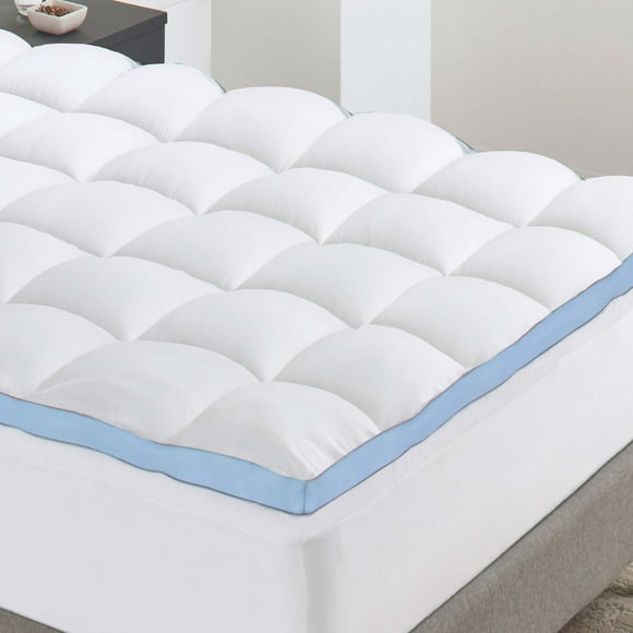 California Design Den Plush Queen Mattress Topper, Extra-Thick Cooling Pillow-Top Mattress Topper for Bed, Very Thick Mattress Pad Cover