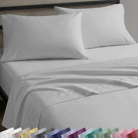 California Design Den 100% Cotton 4-Piece Queen Sheet Set, Light Grey