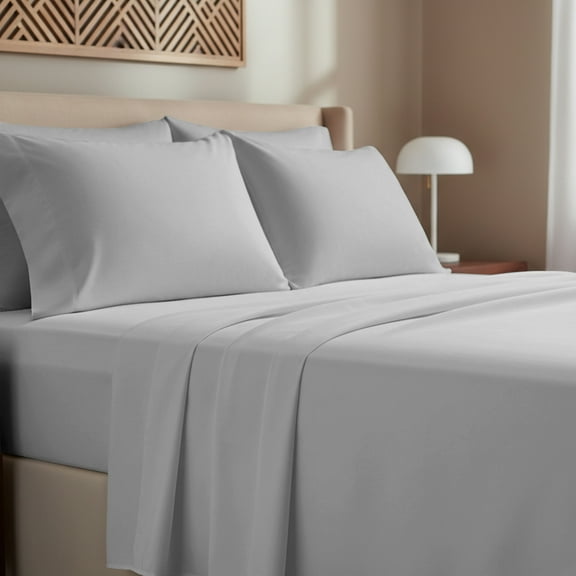 California Design Den 100% Cotton 4-Piece Queen Sheet Set, Light Grey