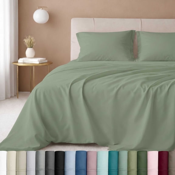 California Design Den Queen Deep Pocket Sheet Set - 600 Thread Count Sateen, 100% Cotton Queen Sheet Set, Durable Bedding - Laurel Green