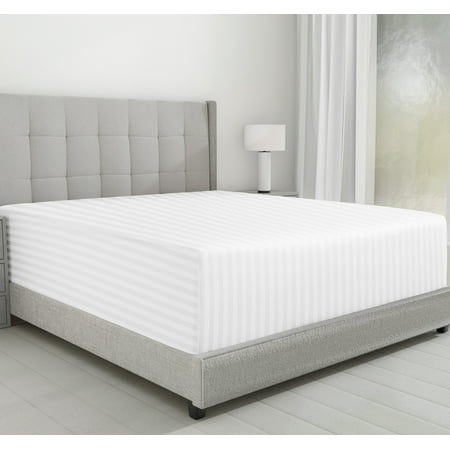 California Design Den Queen Fitted Sheet Only - Striped 500 Thread Count 100% Cotton, Sateen, Soft Deep Pocket Bottom Sheet, Bright White