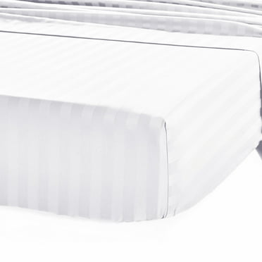 California Design Den Queen Fitted Sheet Only - Luxury Striped 500 Thread Count 100% Cotton, Sateen, Soft & Cooling Deep Pocket Bottom Sheet, Bright White