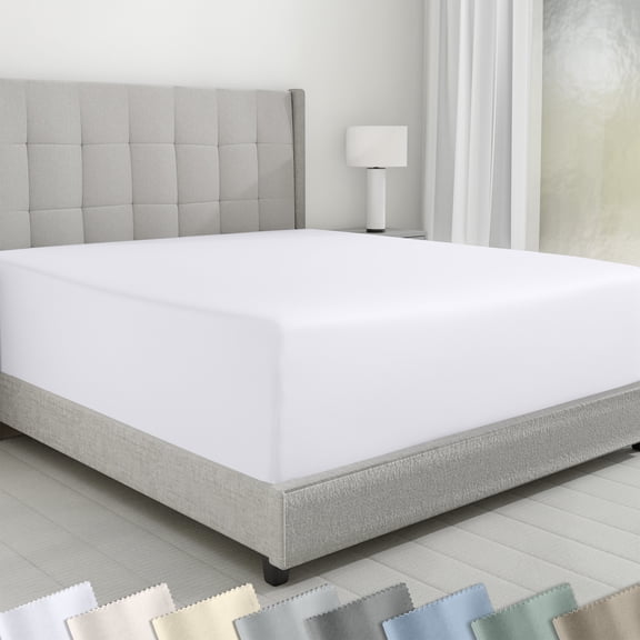 California Design Den Queen Fitted Sheet Only - 600 Thread Count 100% Cotton Sateen, Deep Pocket Bottom Fitted Sheet - Bright White